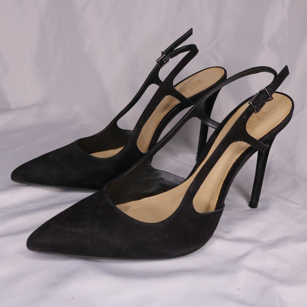 Schutz Black Suede Pointed Toe Slingback Stiletto Heels Size 7.5